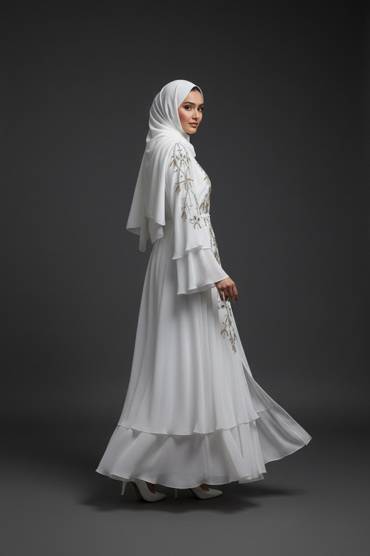 Celestial White Layered Abaya