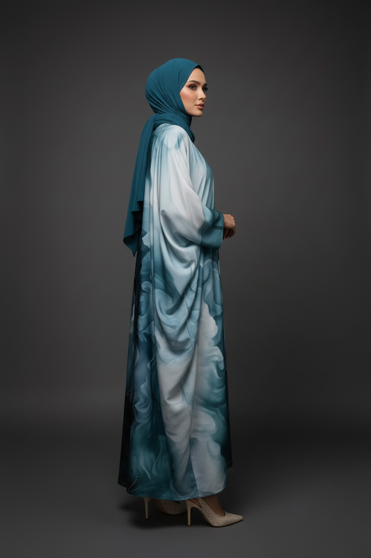 butterfly abaya teal white