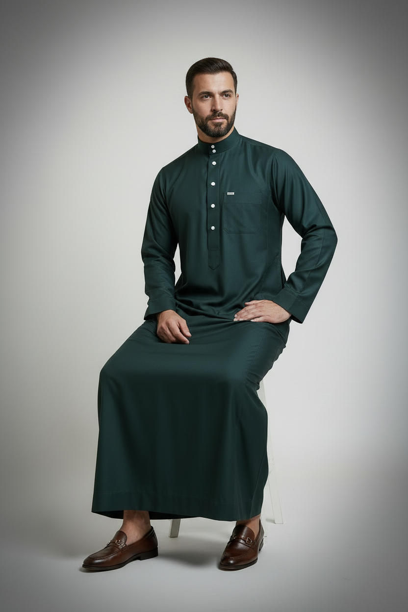 ثوب فاخر باللون الأخضر الغامق