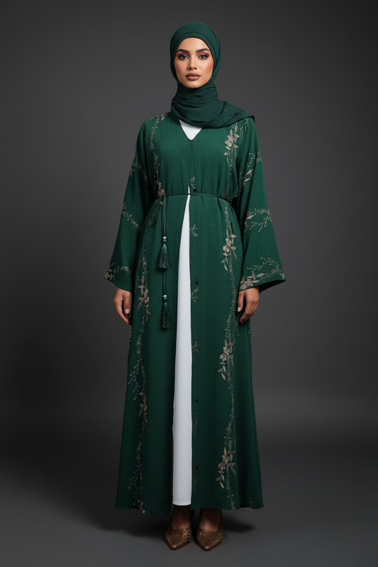 The Golden Trail Abaya in Emerald