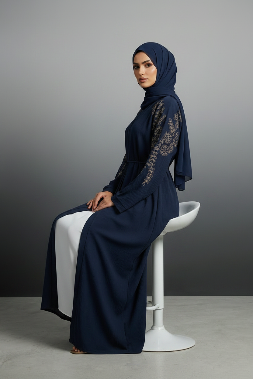 Navy Embroidered Abaya6