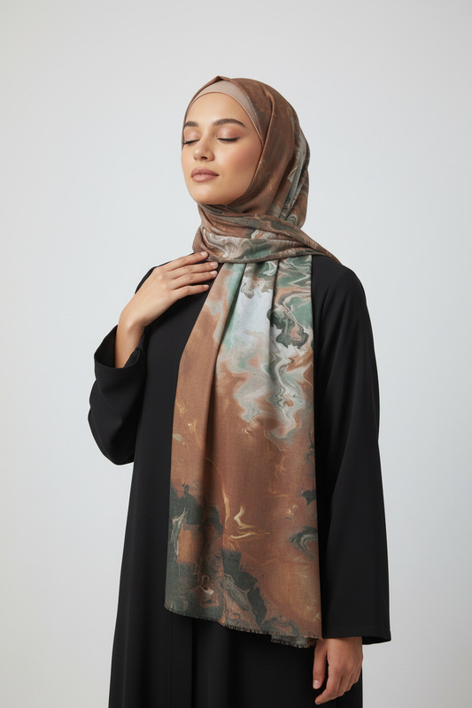 Woman wearing a floral hijab