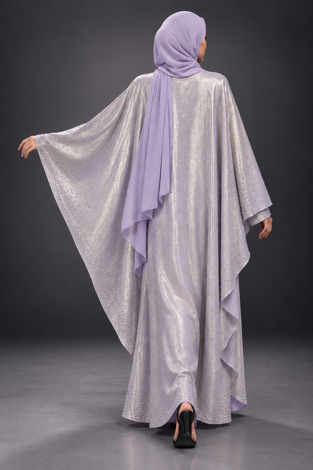 Lilac Shimmer Crystal Cape Abaya