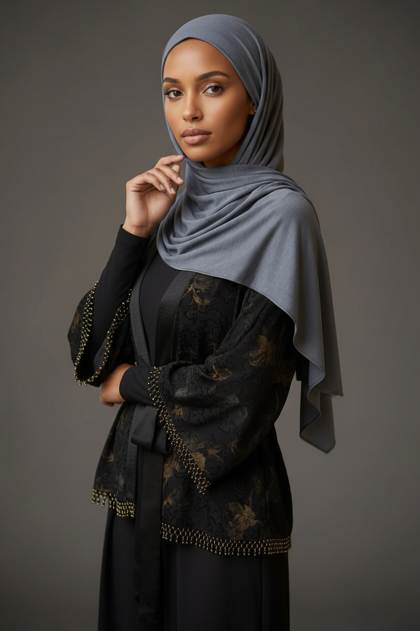 Emirati Jersey Hijab - Blue-Grey