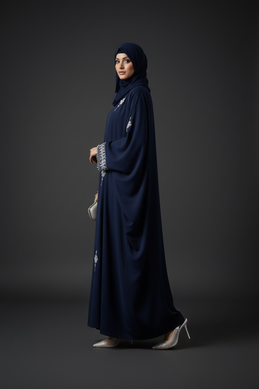 Midnight Blossom Butterfly Abaya