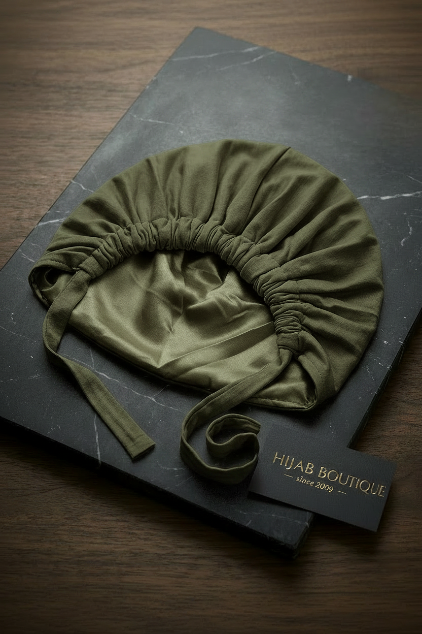 Satin Lined Bonnet - Khaki Olive