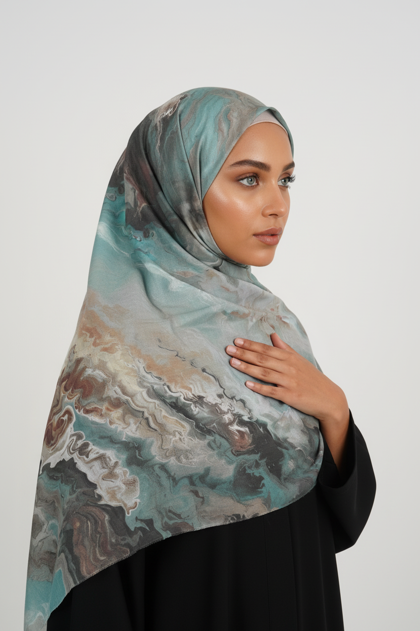 Woman wearing a patterned hijab