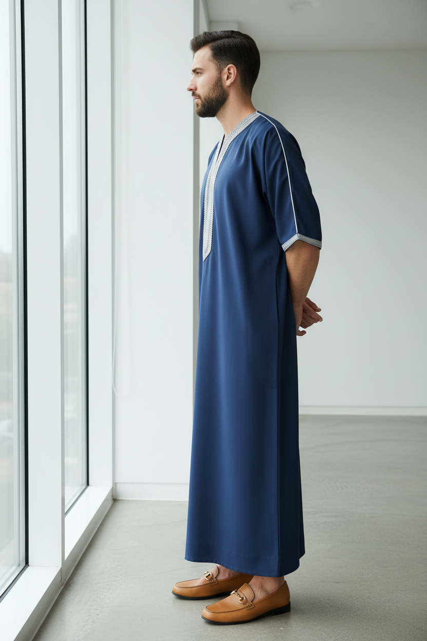 Navy Artisan Short Sleeve Thobe