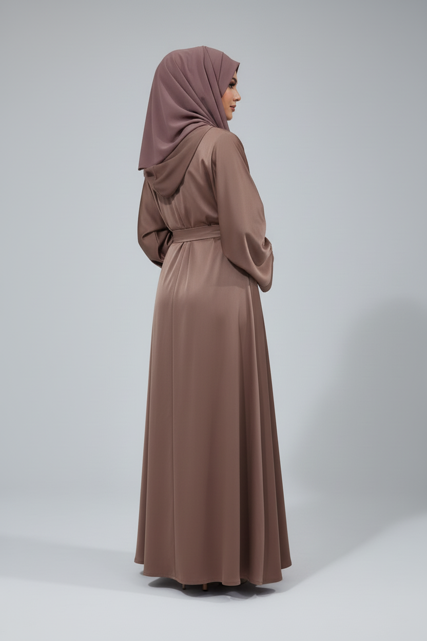 عباية مفتوحة قطعتين لون موكا