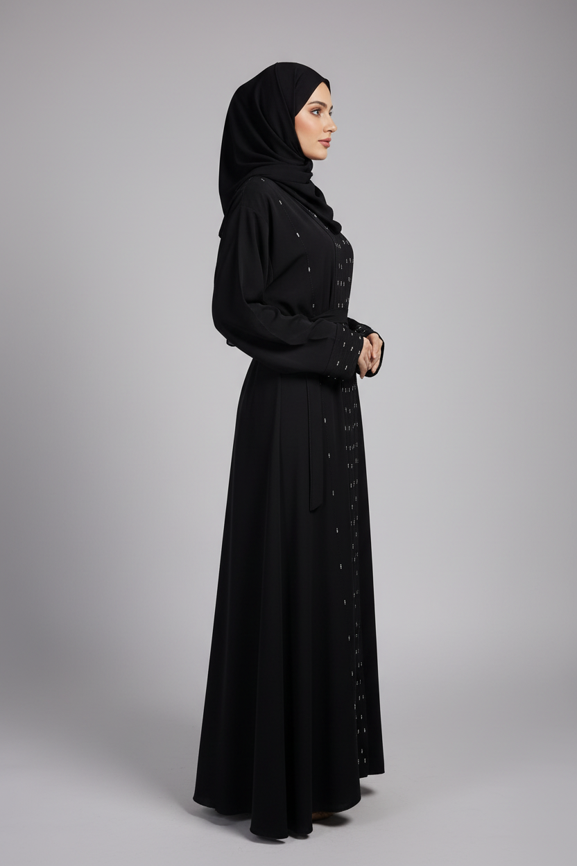 Noir Crystal Embellished Abaya
