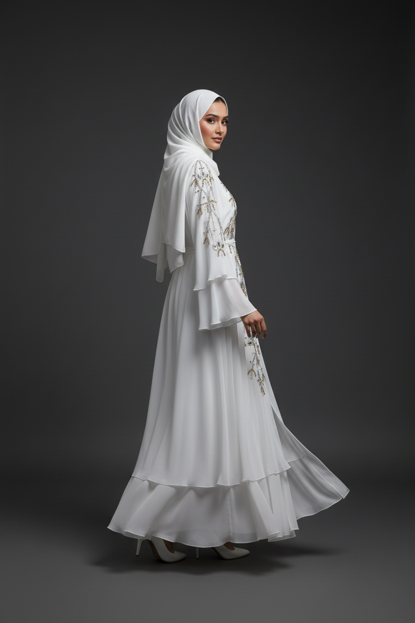Celestial White Layered Abaya