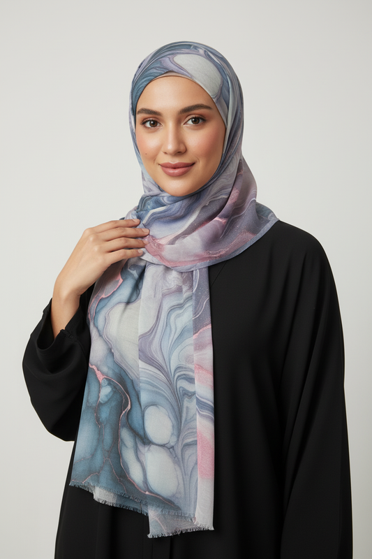 Woman wearing a patterned hijab 