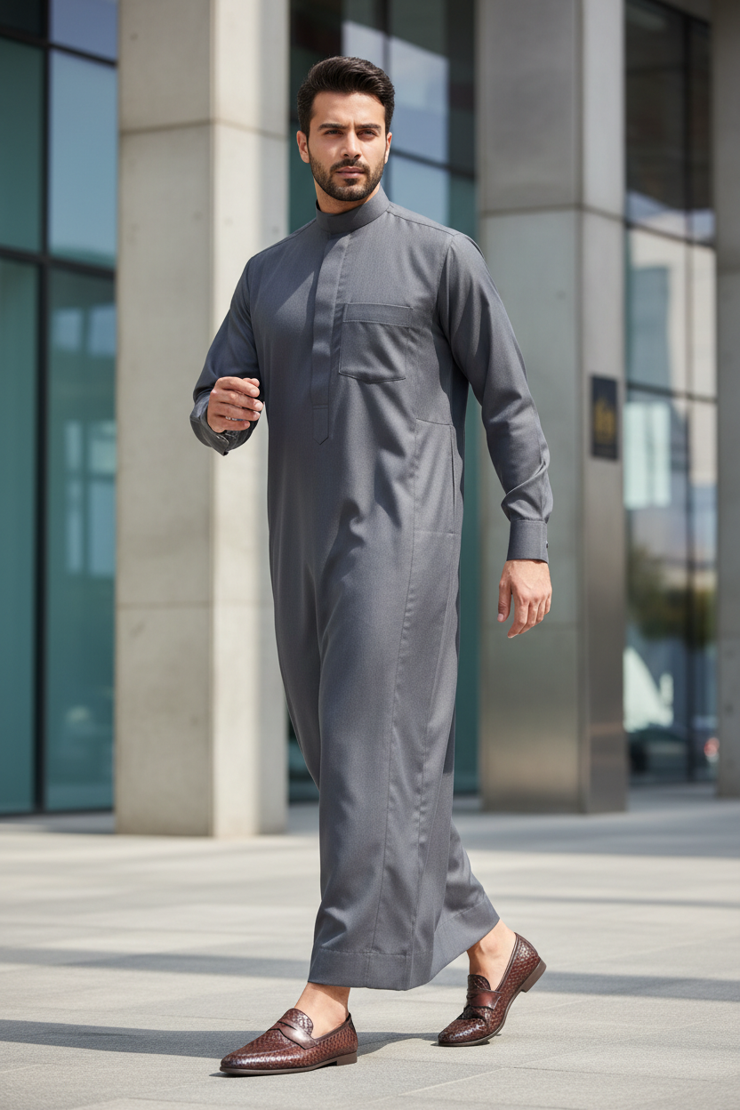 ثوب فاخر باللون الرمادي
