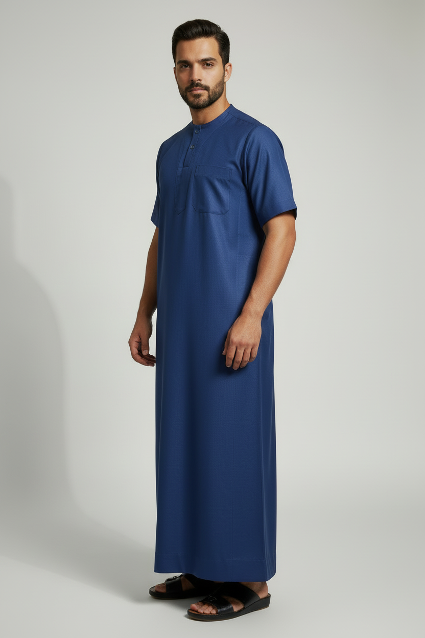 Short Sleeve Cotton Thobe in Navy