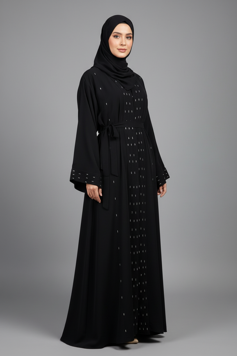 Noir Crystal Embellished Abaya