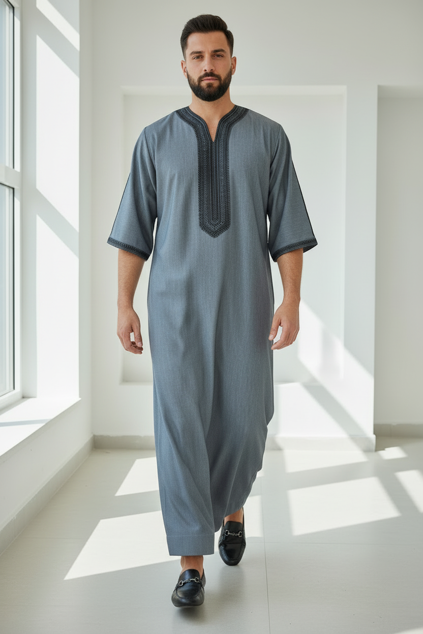 Grey Artisan Short Sleeve Thobe