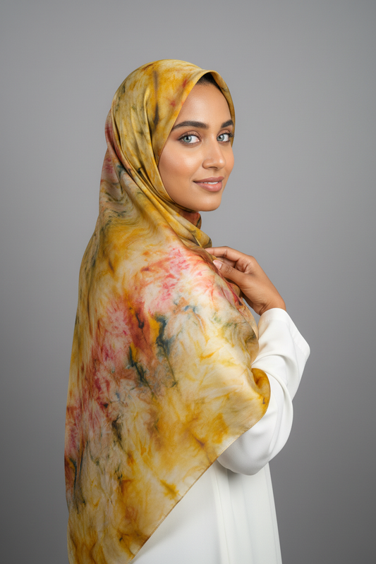 Watercolour Print Hijab - Saffron Garden