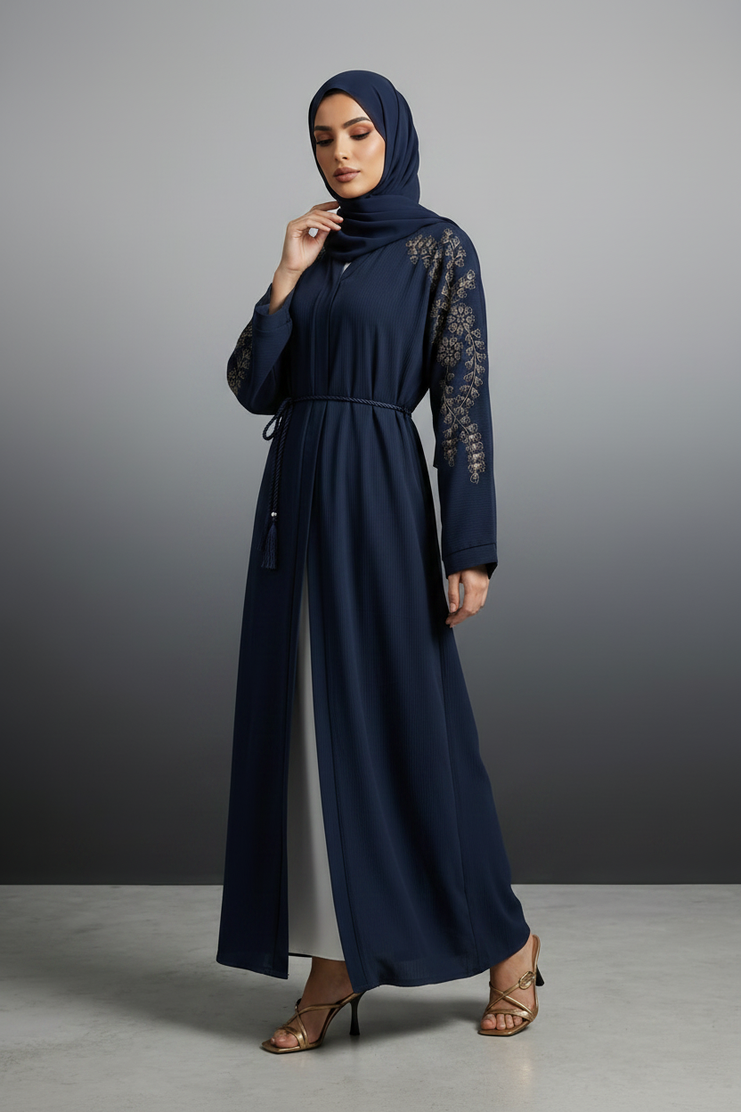 Navy Embroidered Abaya