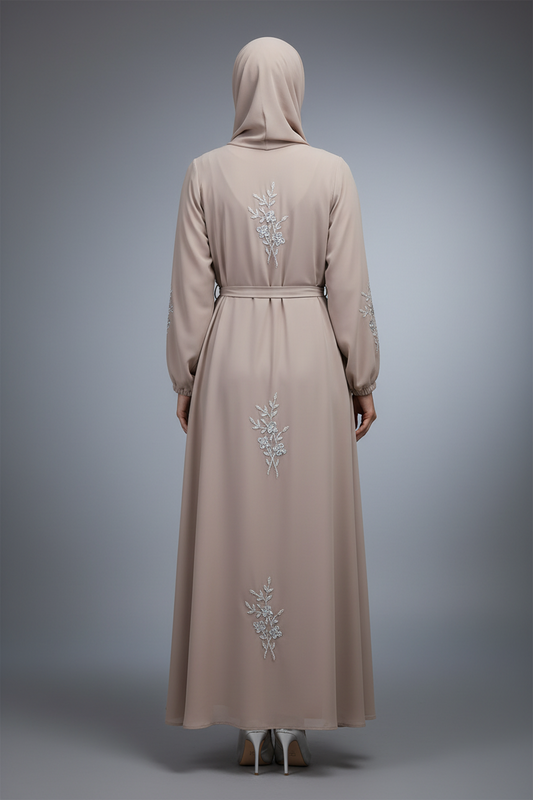 Rose Taupe Chiffon Embellished Abaya