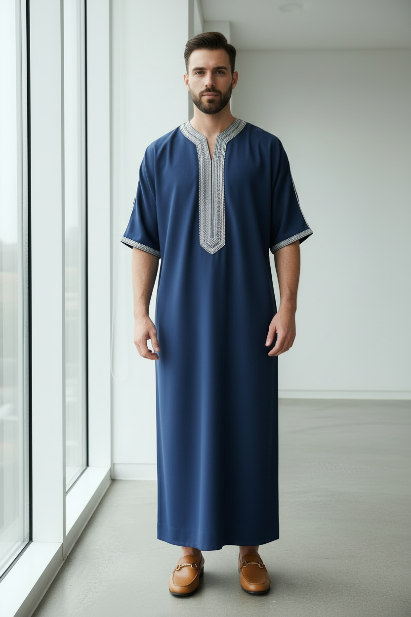 Navy Artisan Short Sleeve Thobe