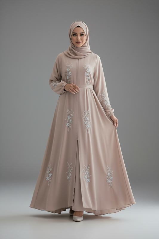 Rose Taupe Chiffon Embellished Abaya