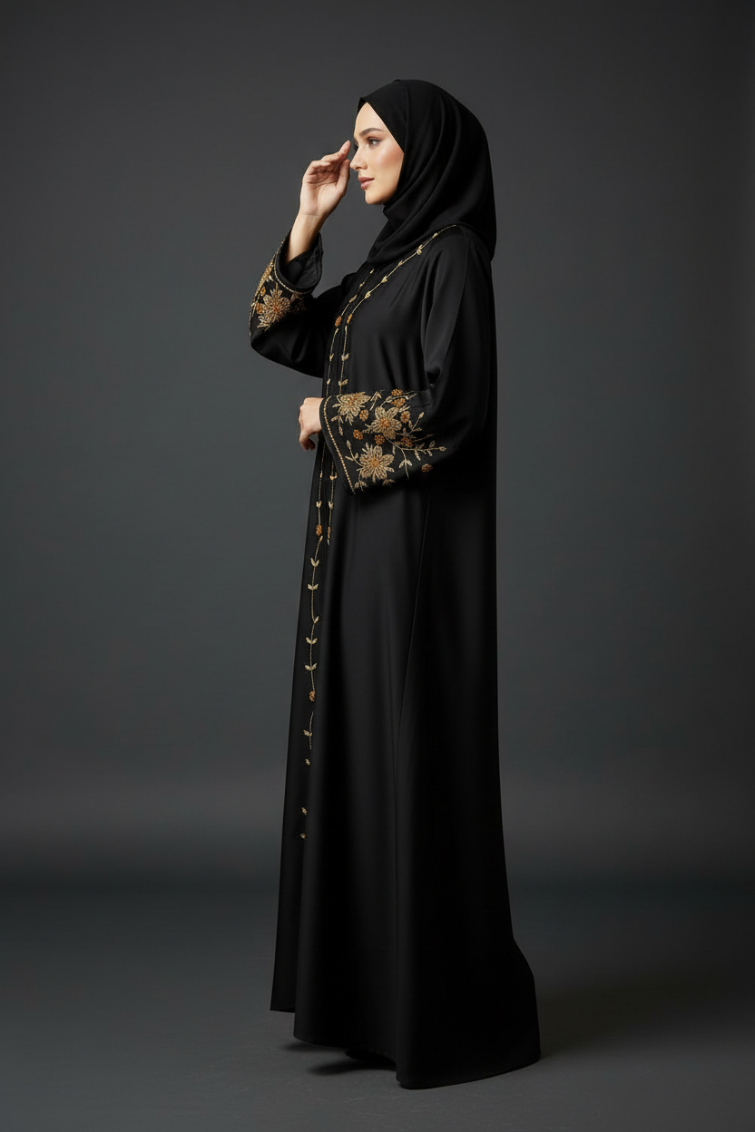 Gold Embellished Black Abaya