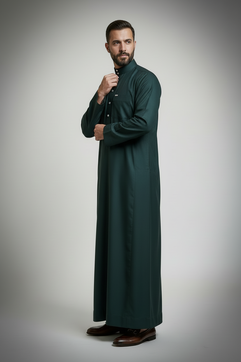 ثوب فاخر باللون الأخضر الغامق