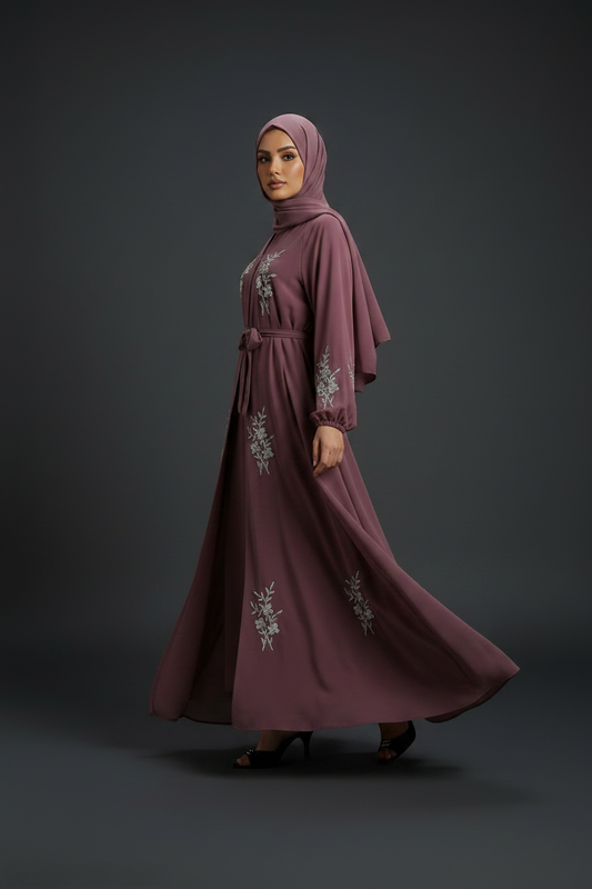 Muted Plum Chiffon Embellished Abaya