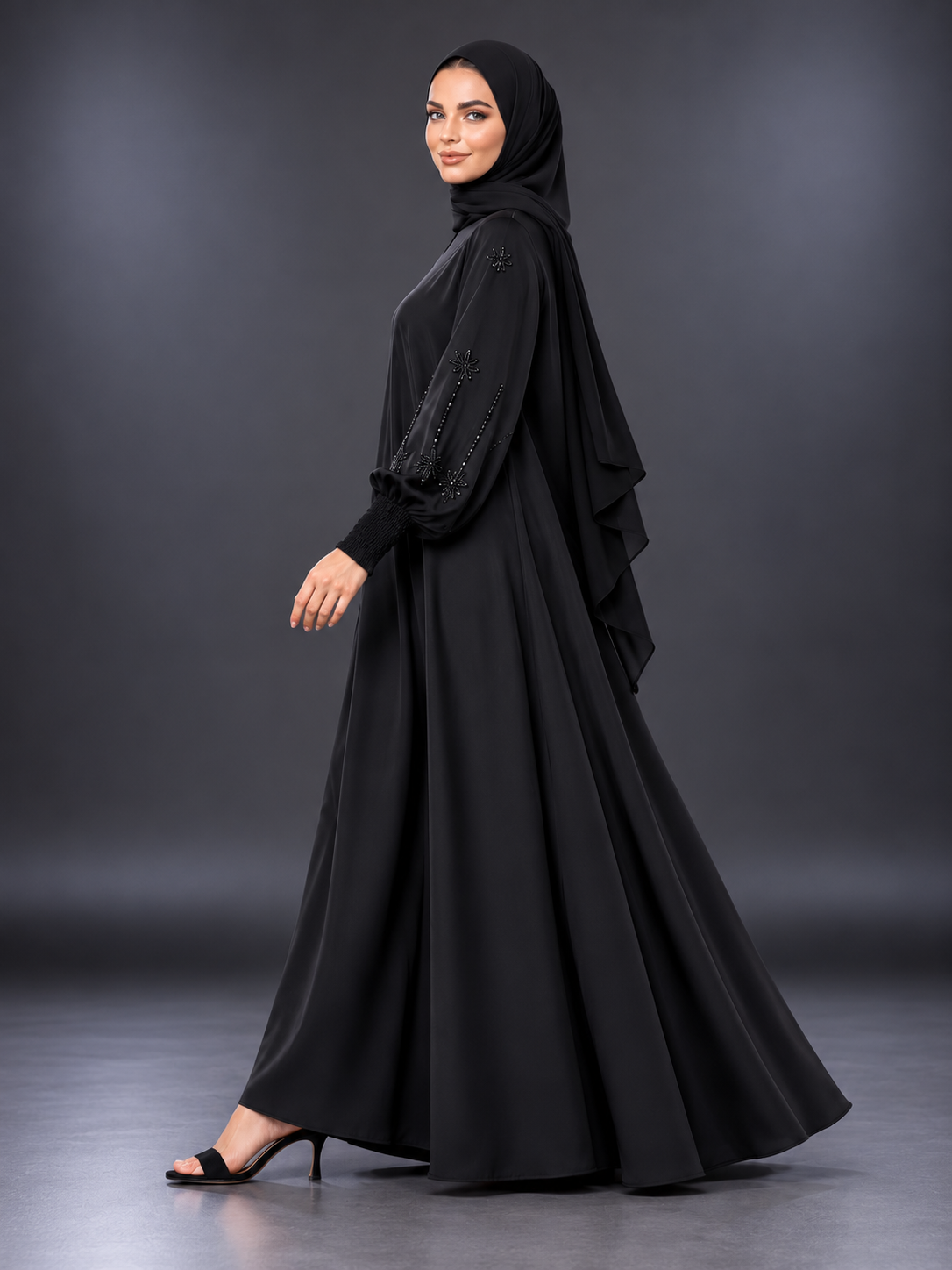 Dahlia Black Embellished Abaya