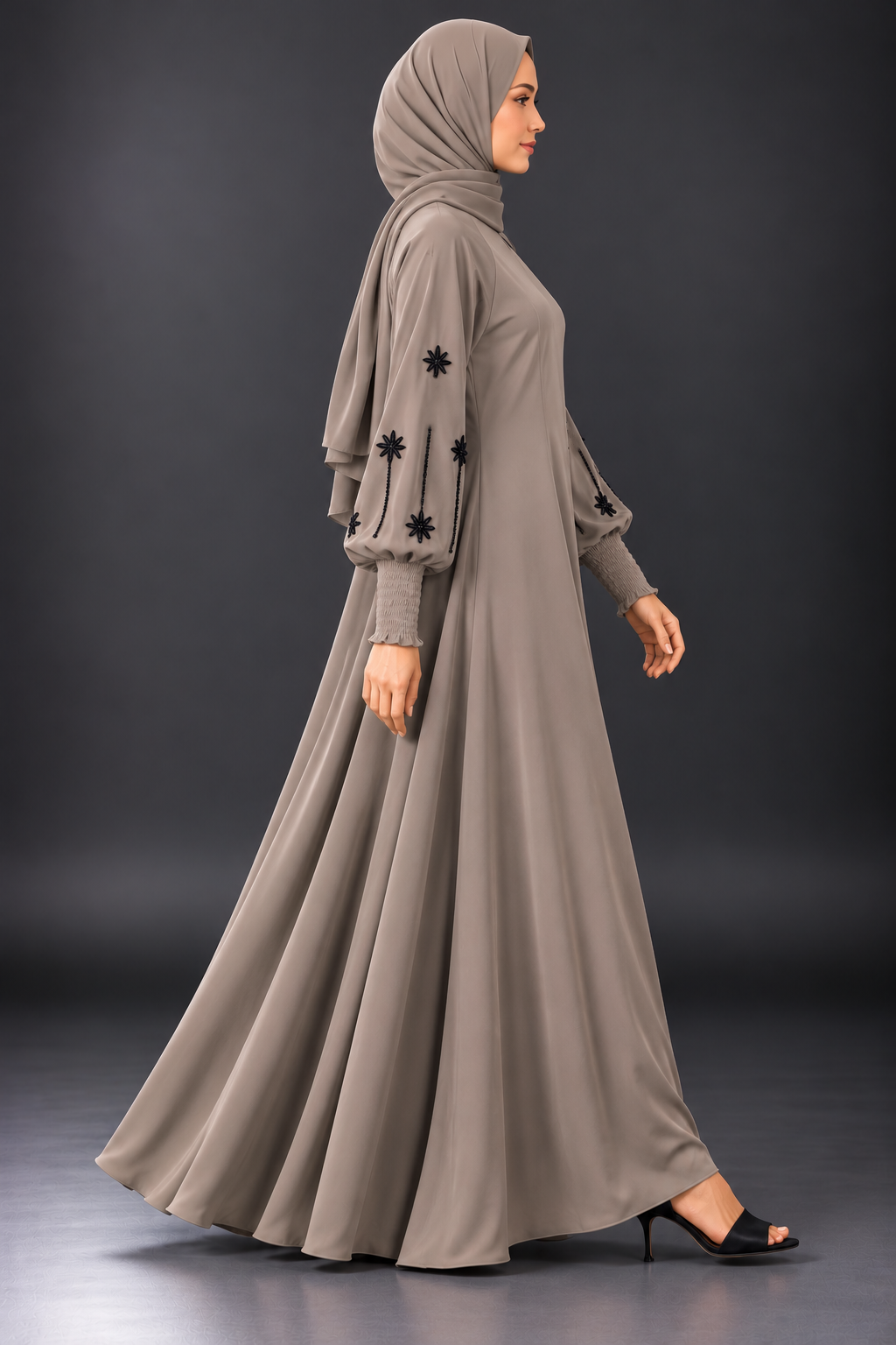 Dahlia Taupe Embellished Abaya