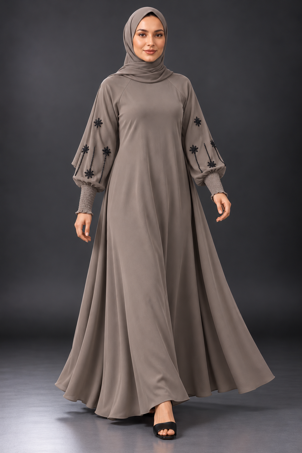 Dahlia Taupe Embellished Abaya