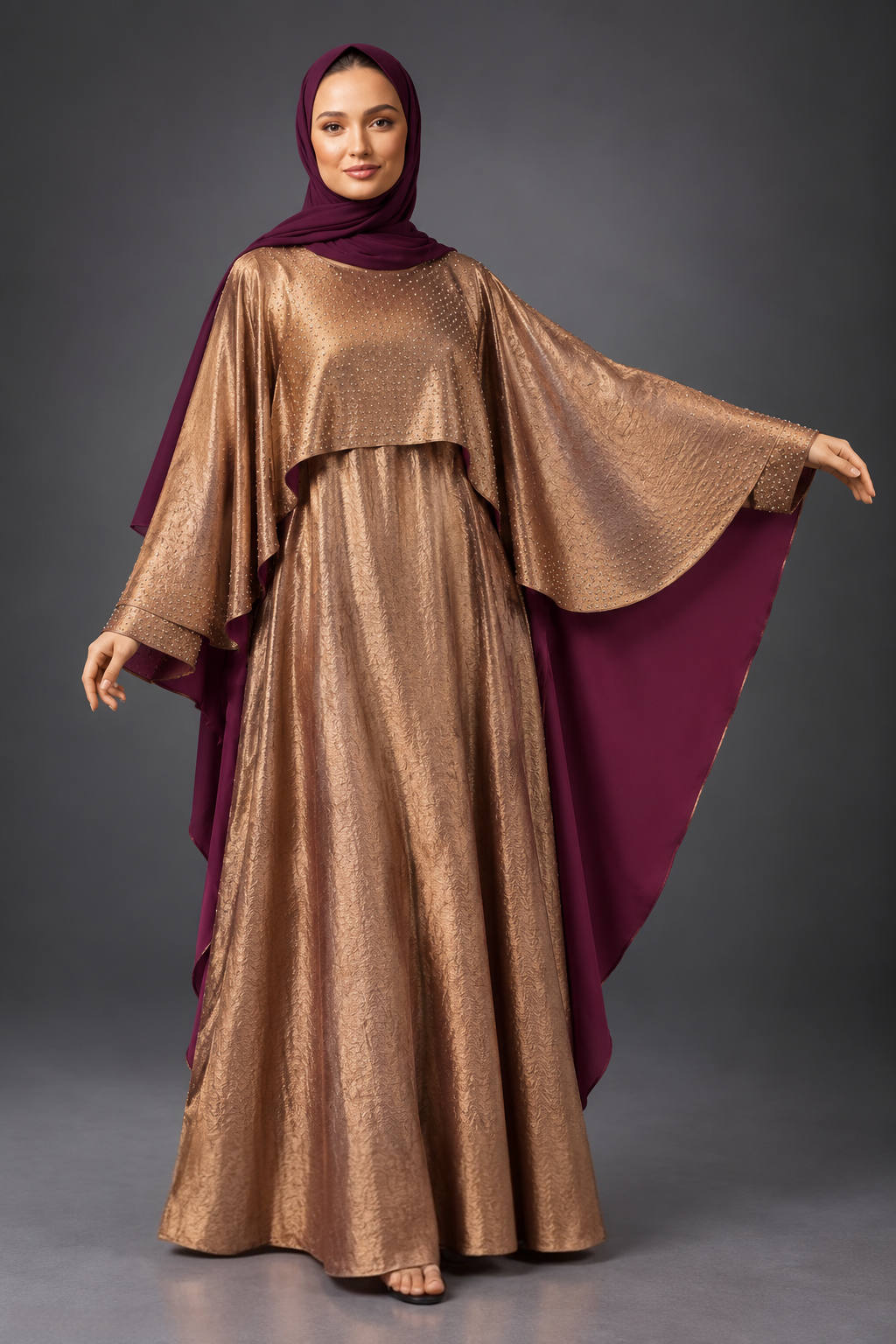 Shimmer Cape Abaya with Plum Hijab