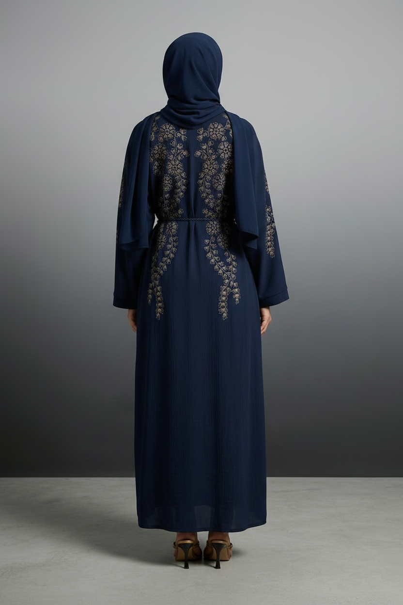 Navy Embroidered Abaya 5