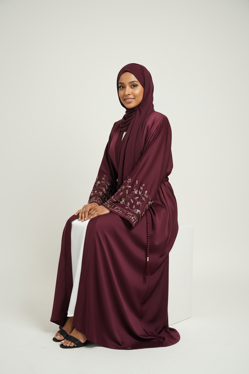 Burgundy Abaya 4