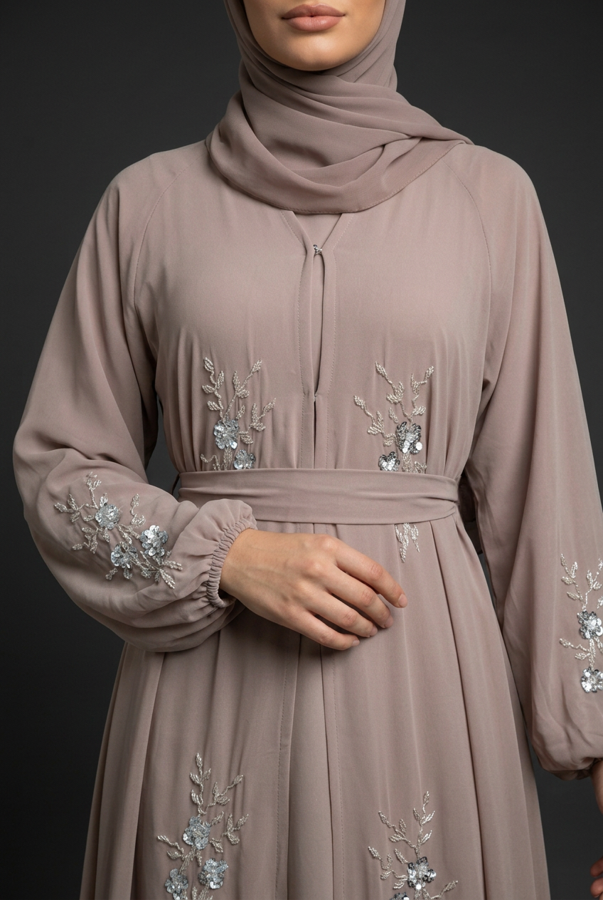 The Taupe Blossom Embellished Abaya