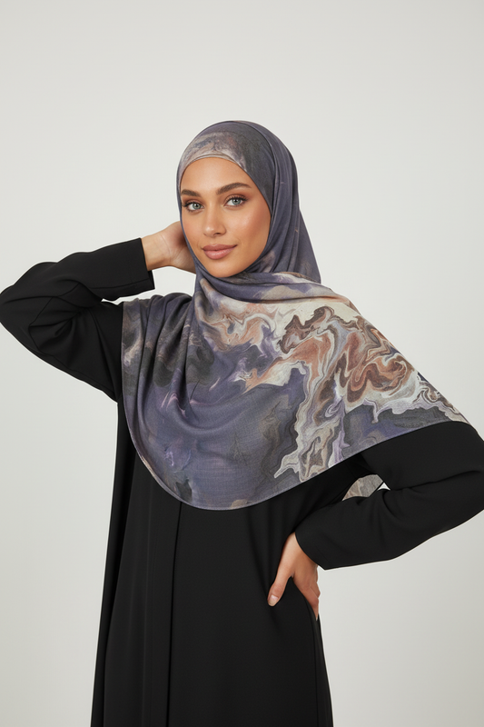 Woman wearing a patterned hijab 