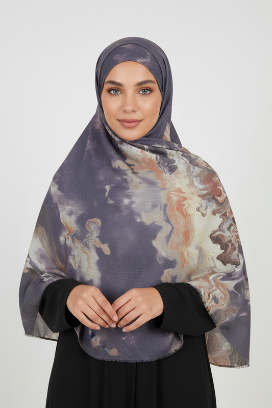 Woman wearing a patterned hijab