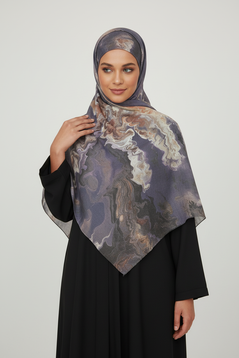 Woman wearing a patterned hijab 