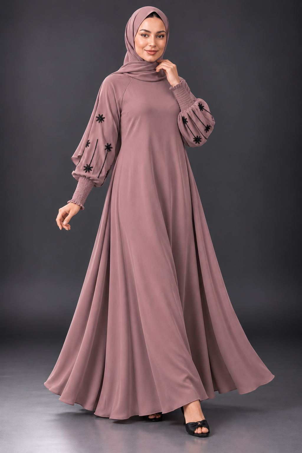 Dahlia Dusty Mauve Embellished Abaya
