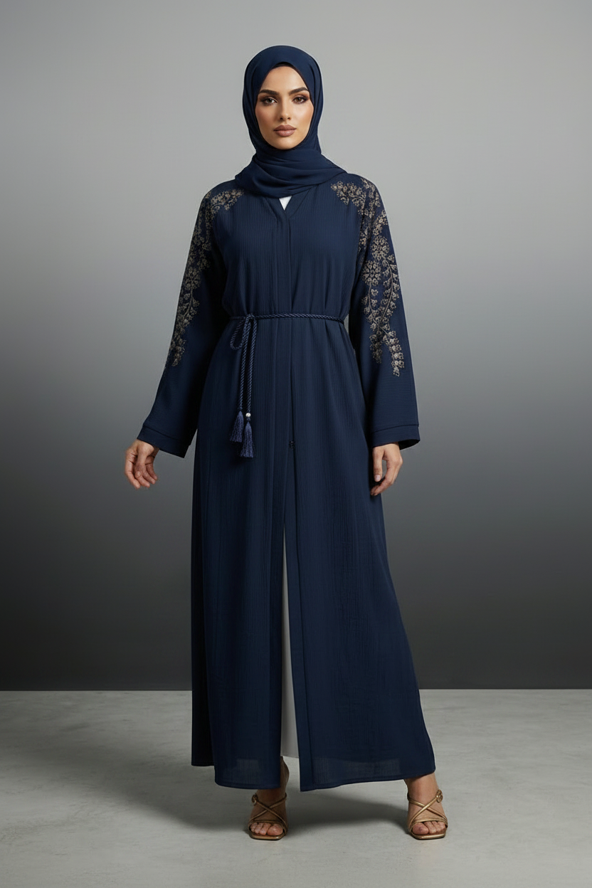 Navy Embroidered Abaya2