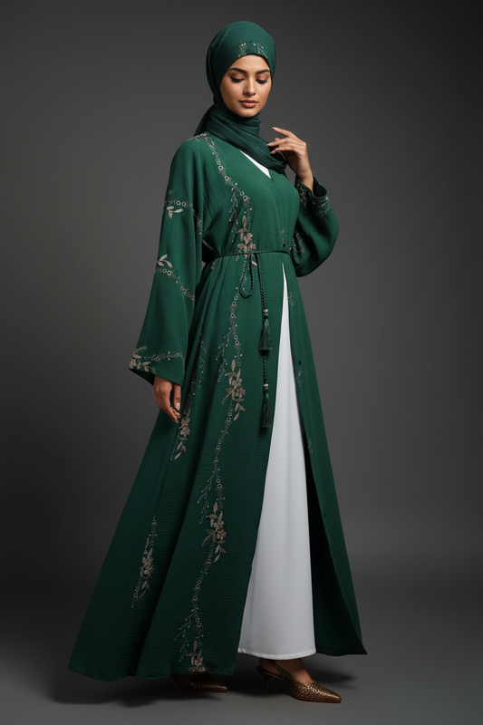 The Golden Trail Abaya in Emerald