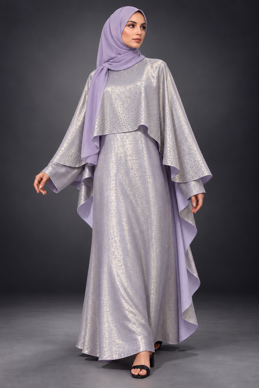 Lilac Shimmer Crystal Cape Abaya