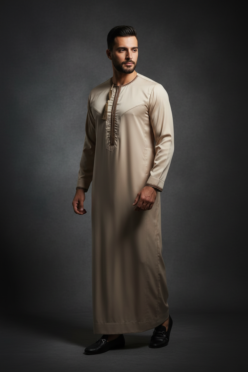 Light Gold Embroidered Emirati Thobe