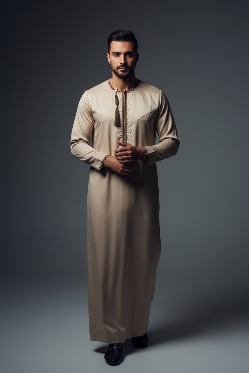 Light Gold Embroidered Emirati Thobe