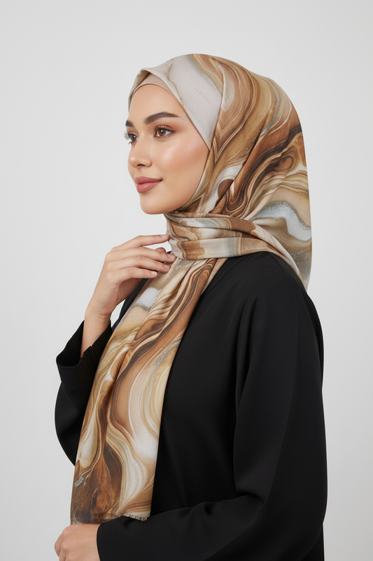 Woman wearing a patterned hijab