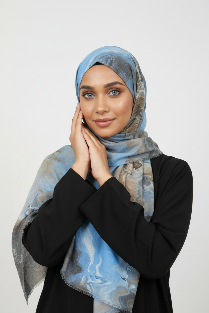 Woman wearing a patterned hijab 