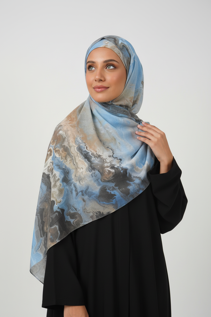 Woman wearing a patterned hijab 