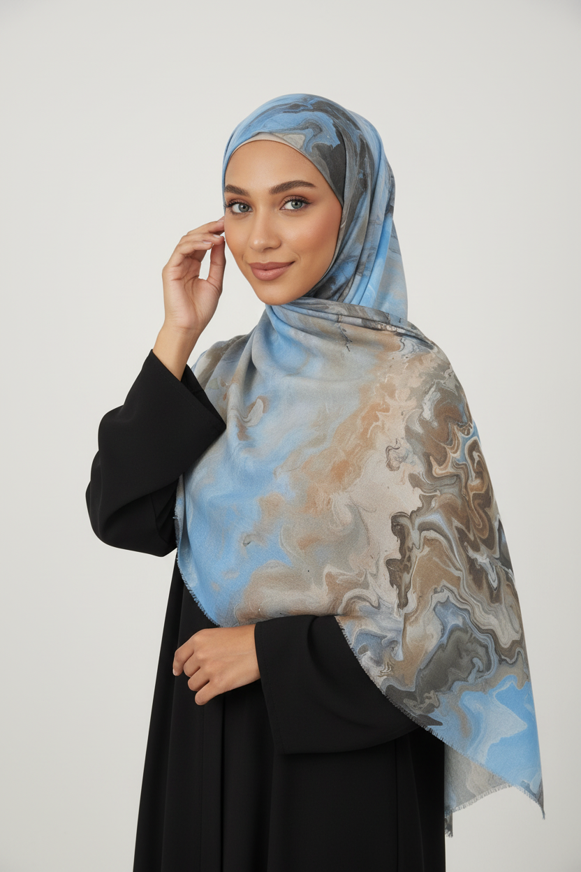 Woman wearing a patterned hijab