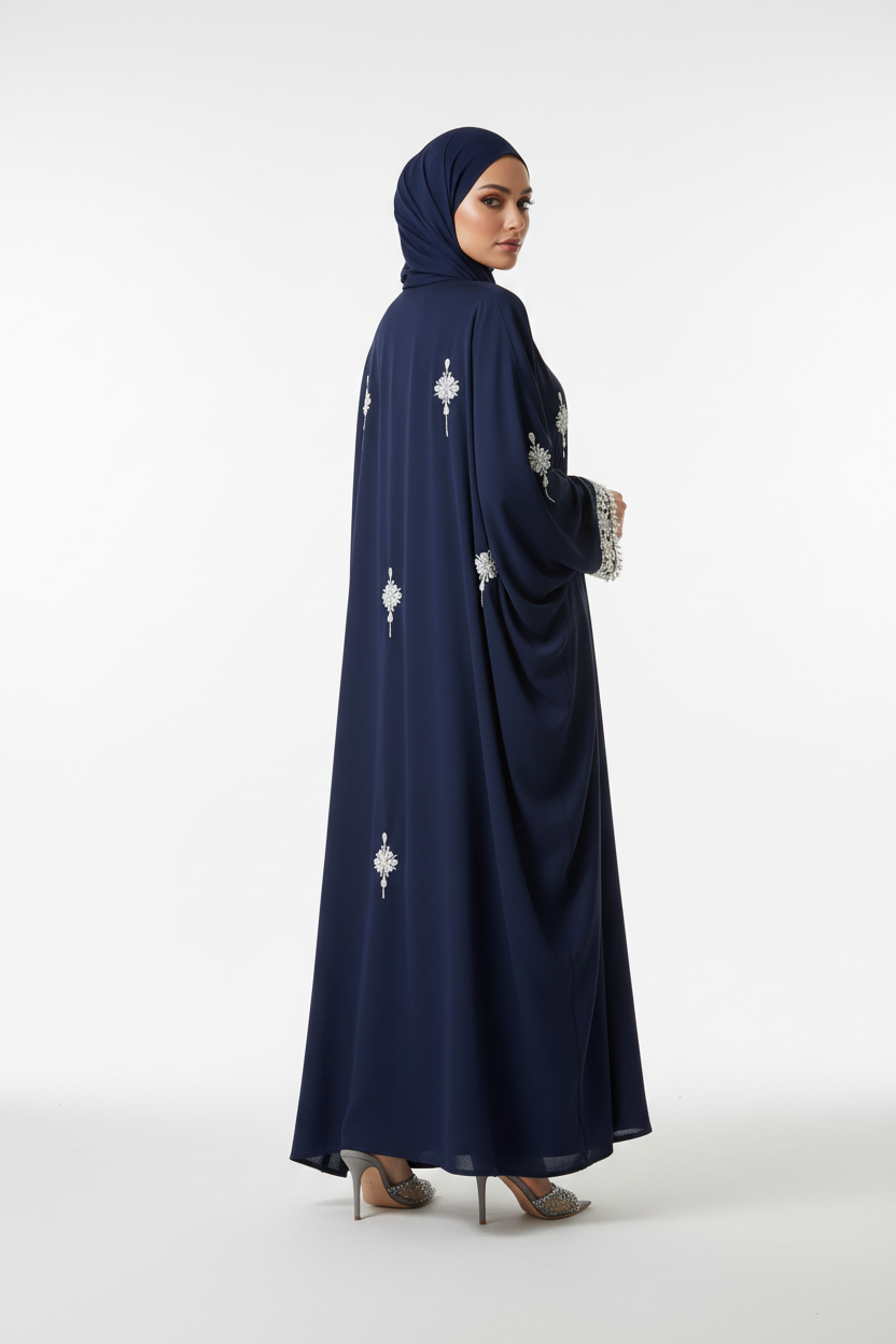 Midnight Blossom Butterfly Abaya