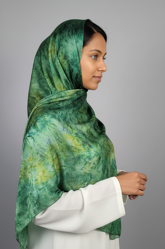 Watercolour Print Hijab - Jade Garden